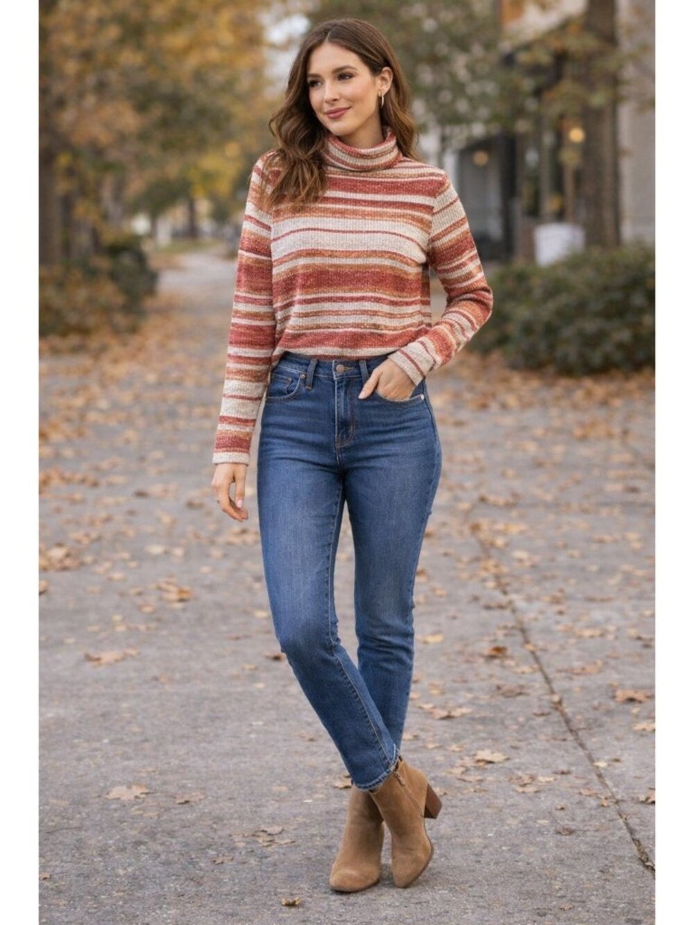 Sonoma Turtleneck Top Small Striped Ribbed Cozy Boho Fall Layering Capsule